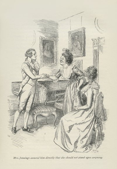 Fru Jennings forsikrede ham direkte om, at hun ikke skulle stå ved ceremonien, 1896 af Hugh Thomson