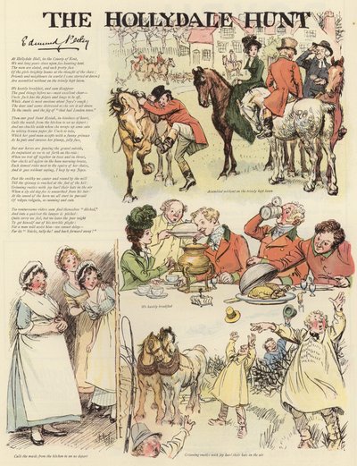 Serie af illustrationer, der viser Hollydale-jagten af Hugh Thomson