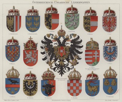 Det østrig-ungarske imperiums våbenskjold (farve litho) af Hugo Gerard (after) Strohl