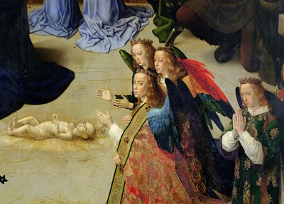 Portinari-altertavlen, detalje af de fire engle og spædbarnet, c.1475 olie på paneldetalje af 9619 af Hugo van der Goes
