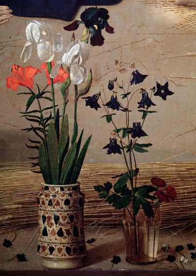 Triptykon Portinari: central detalje af blomster - olie på panel af Hugo van der Goes