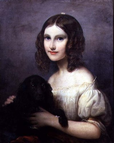 Portræt af en ung pige med sin hund af Hugues Merle