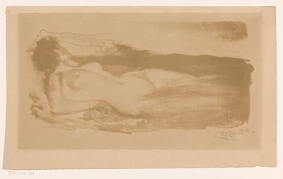 Tilbagelænet nøgen kvinde af Huib Luns (signed by artist)