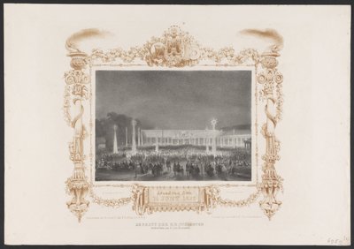 Aftenfest for studenterne, 1836 Partiet af H.H. Students in the Garden af ​​C. van Leeuwen / Evening of the 14 Juny 1836 (titel på objektet) Plader med fejringen af ​​det andet århundrede for Utrechtsche Hogeschool, 1836 (serietitel) af Huib van Hove Bz