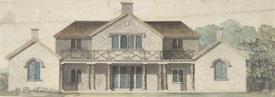 Design til et sommerhus Ornée i tudoresk stil, slutningen af det 18.-begyndelsen af det 19. århundrede. af Humphry Repton