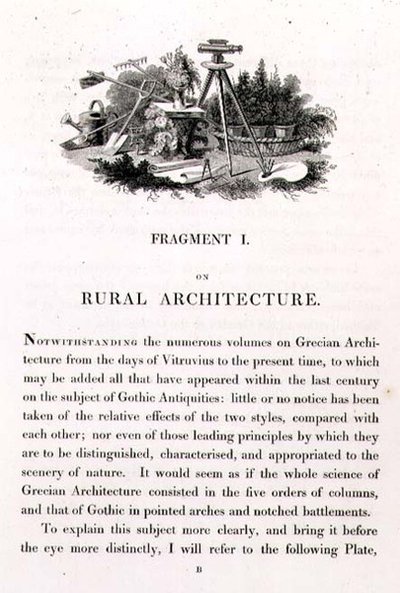 Illustration fra "Fragments on the Theory and Practice of Landscape Gardening", udgivet af. 1816 (litografi) af Humphry Repton