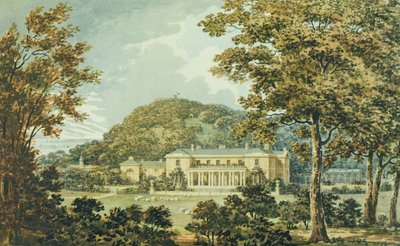 Sydfronten med østfronten i perspektiv, fra den røde bog for Antony House, c.1812 af Humphry Repton