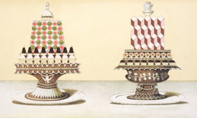 Design til præsentation af desserter, illustration fra en ungarsk kogebog om fransk madlavning, ca. 1880 af Hungarian School