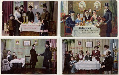 Postkort, der forestiller den jødiske familie ved Rosh Hashanah af Hungarian School