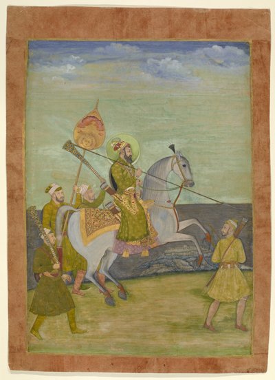 Ridesportræt af Bahadur Shah som en ung mand, Mughal, ca. 1690 (gouache med guld på papir) af Hunhar I (attr. to)