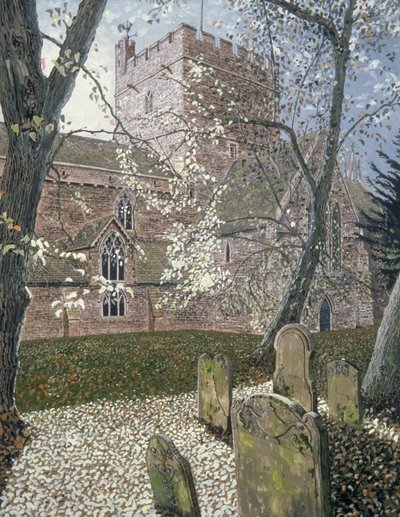 Brecon Cathedral, Autumn Day, 1992 (gouache på kort) af Huw S. Parsons