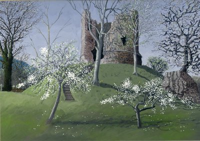 Longtown Castle, 1992 (gouache på kort) af Huw S. Parsons