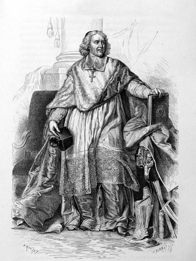 Indgraveret portræt af Jacques-Benigne (Jacques Benigne) Bossuet, biskop af Meaux efter Hyacinthe Rigaud (Musée du Louvre) - i "Histoire de France" af Guizot af Hyacinthe (after) Rigaud