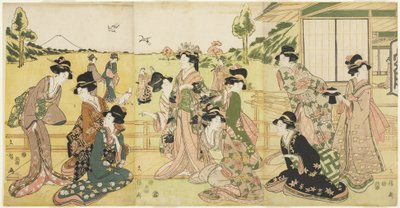 Hawking Party, 1807 (træblok i farver) af Hyakusai Hisanobu Hyakusai Hisanobu