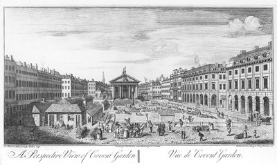 Et perspektivbillede af Covent Garden af I. (after) Maurer