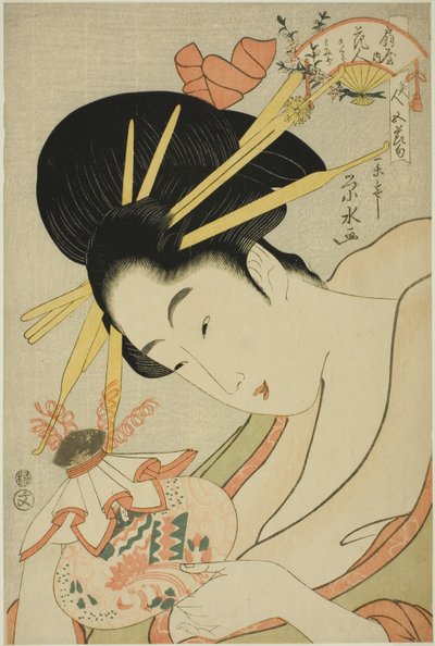 Courtesane Hanahito fra Ogiya og ledsagerne Sakura og Momiji, fra serien "Beauties of the Five Festivals (Bijin gosekku)" af Ichirakutei Eisui