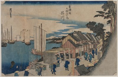 Shinagawa fra serien Fifty-three Stations of the Tokaido, 1797-1858. af Ichiryusai Hiroshige II