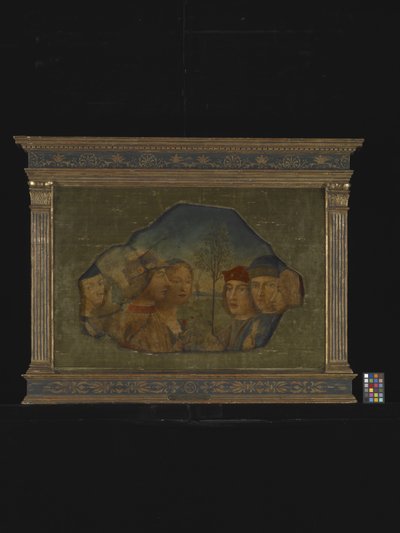 Gruppe af seks figurer i et landskab (fresco) af Icilio Federico (attr. to) Joni