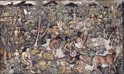 Bali Life, ca. 1940 (olie på ostelærred) af Ida Bagus Kembeng