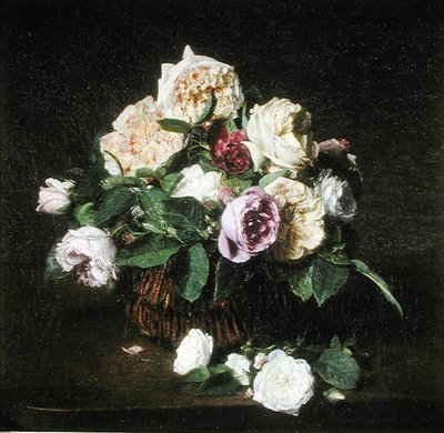 Roser i en kurv på et bord af Ignace Henri Jean Fantin Latour