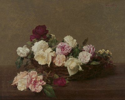 En kurv med roser, 1890 af Ignace Henri Jean Fantin Latour