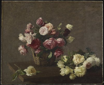 Roses in a Basket, eller Roses in a Basket, 1888 af Ignace Henri Jean Fantin Latour