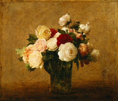 Roser i en glasvase; Roser i en glasvase, af Ignace Henri Jean Fantin Latour