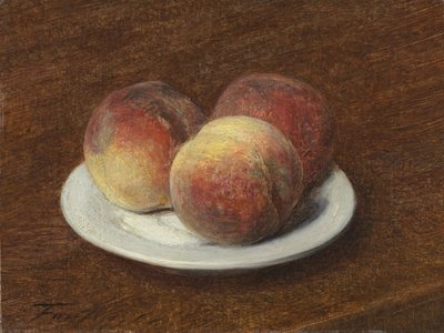 Tre ferskner på en tallerken, 1868 (olie på papir på lærred) af Ignace Henri Jean Fantin Latour