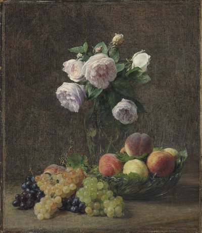 Vase med roser, ferskner og druer, 1894 af Ignace Henri Jean Fantin Latour