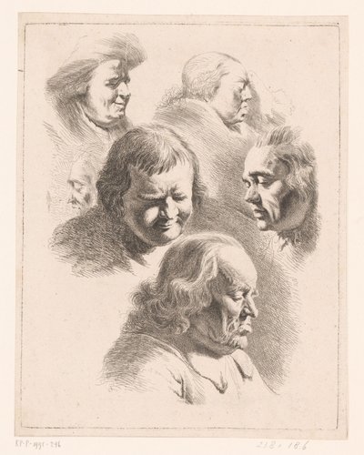 Sammensætning med seks hoveder af mænd og kvinder med lukkede øjne af Ignace Joseph de Claussin (attributed to)
