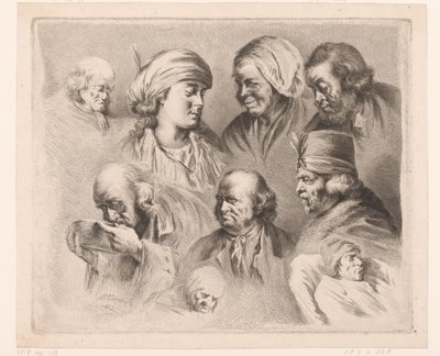 Komposition med ni hoveder af mænd og kvinder i forskellige aldre af Ignace Joseph de Claussin
