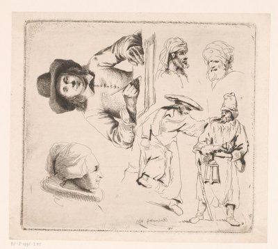 Komposition med en skrivende mand, et kvindehoved og fire mandsfigurer af Ignace Joseph de Claussin