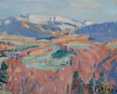 Fribourg-landskabet om efteråret (olie på pap) af Ignace Nazaire Oswald Pilloud