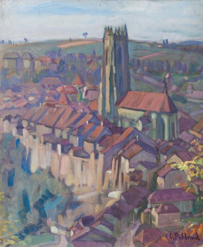 Udsigt over Fribourg (olie på lærred) af Ignace Nazaire Oswald Pilloud