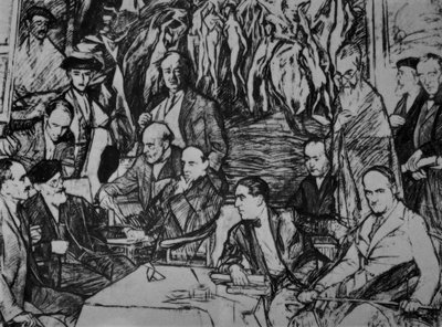 MIS AMIGOS - 1920/36 - DIBUJO - CARBON / OLEO / LIENZO - 234X292 CM af Ignacio Zuloaga y Zabaleta
