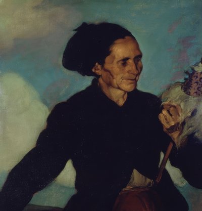 KVINDESPINNING - 1911 - O / L - 63X65 CM af Ignacio Zuloaga y Zabaleta