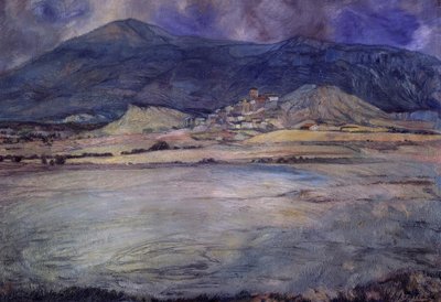 TOWN OF ZARAGOZA - ESCO - XX CENTURY - OLIE / LÆRD - 90 X 30 CMS af Ignacio Zuloaga y Zabaleta