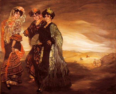 De tre fætre (med traditionelle spanske dragter af dansere) ca. 1903 (olie på lærred) af Ignacio Zuloaga y Zabaleta