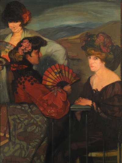 Spanske kvinder og en engelsk kvinde på balkonen, 1900-tallet. af Ignacio Zuloaga y Zabaleto
