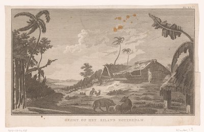 Udsigt over øen Nomuka i Stillehavet fra land Udsigt på øen Rotterdam (titel på objekt) af Ignaz Sebastian Klauber (possibly)