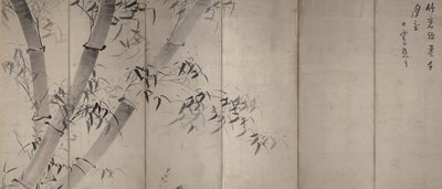 Moonlight Bamboo, foldeskærm med seks paneler, ca. 1758–60 (blæk på papir) af Ike no Taiga