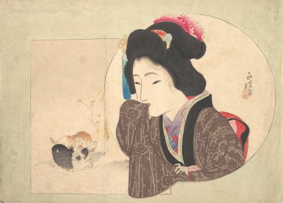 Tryk [kvinde og hvalpe], begyndelsen af midten af det 19. århundrede. af Ikeda Eisen