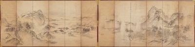 Mountain Views, bagsiden af en skærm med seks paneler, Edo Periode, 1856-58 (vask på papir) af Ikeda Koson