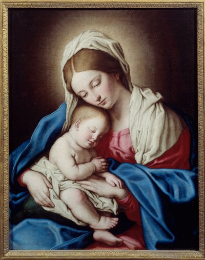 Jesusbarnets søvn. Maleri af Giovanni Battista Salvi kaldet The Sassoferrato (1609-1685) Ec. Ital af Il  Sassoferrato