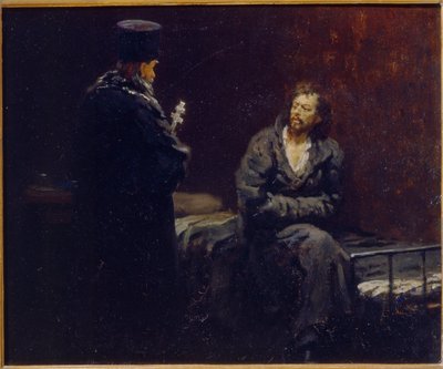 Før tilståelse. Maleri af Ilya Yefimovich Repin (Ilia Repin) (1844-1930), olie på lærred af Ilya Efimovich Repin