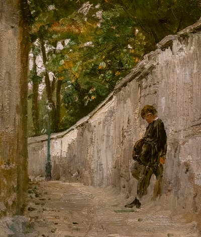 DRENGT LÆNDER MOD VEGEN I EN HAVE, MONTMARTRE af Ilya Efimovich Repin