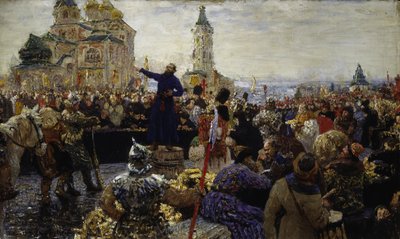 Kouzma (Kuzma) Minin (død 1616) kalder befolkningen i Nizhny Novgorod i 1611 (Han rejste folket i Moskva mod polakkerne) (Minin appellerer til befolkningen i Nizhny Novgorod i 1611) - Maleri af Ilya Yefimovich Repin (18404-19304) ), olie på lærred af Ilya Efimovich Repin