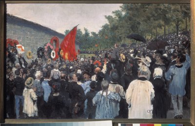Den årlige sammenkomst på Pere Lachaise-kirkegården i Paris. (Foran den fødererede mur, foran hvilken kommunens krigere blev skudt i 1871, som siden er blevet symbolet på kampen for frihed og revolutionære idealer). Malet af Ilya Efimovich Repin