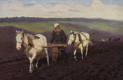 Den russiske forfatter Leo Tolstoj pløjer på markerne, c1887 af Ilya Efimovich Repin