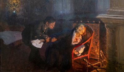 SELVFÆRING. GOGOL BÆNDER SIN MANUSCRIPT af Ilya Efimovich Repin